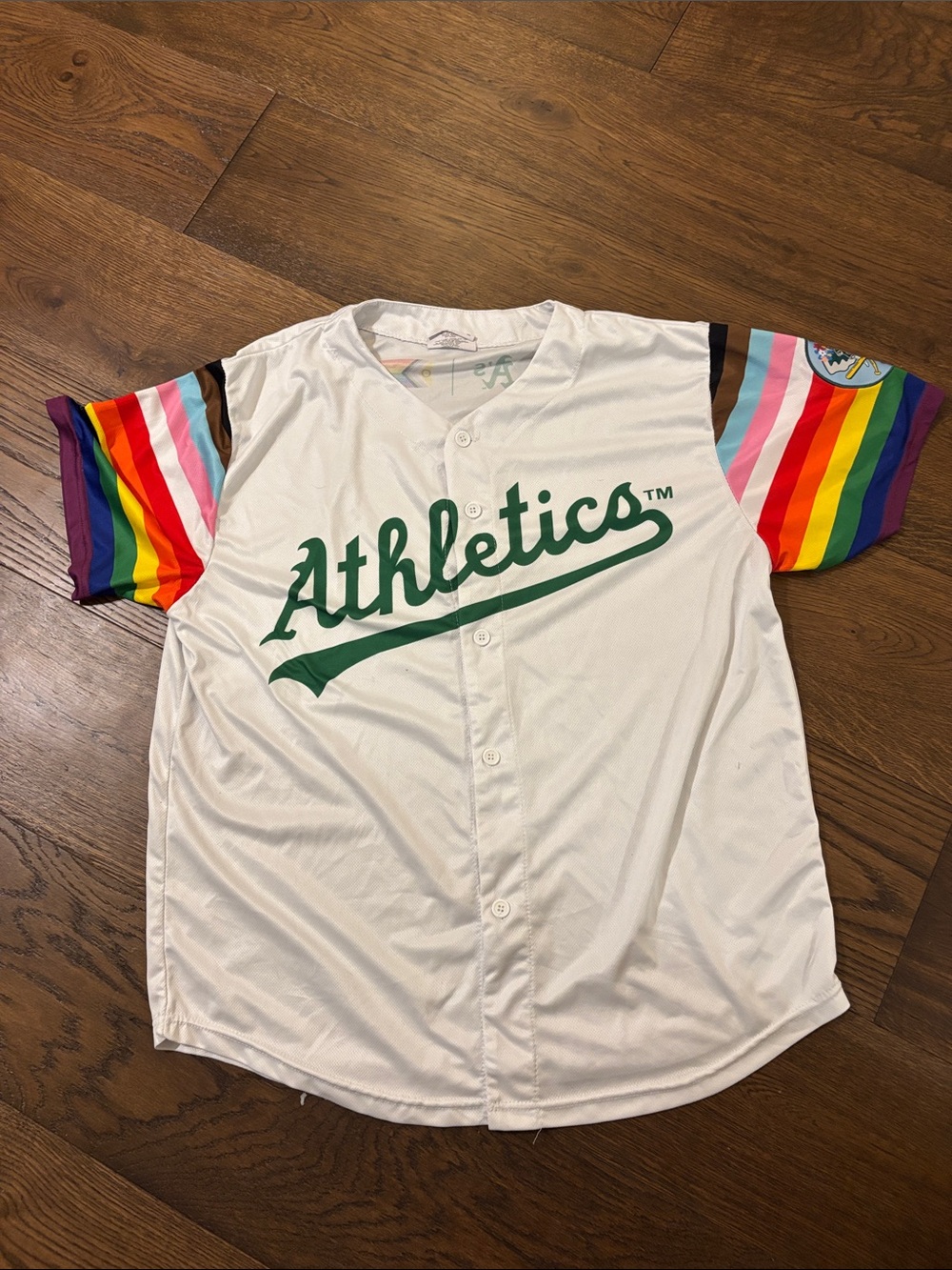 UNISEX - Athletics White Jersey with Rainbow Sleeve Accents